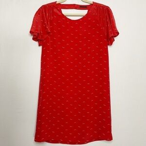 Ikks Red Mini Dress with Tiny White Wave Print